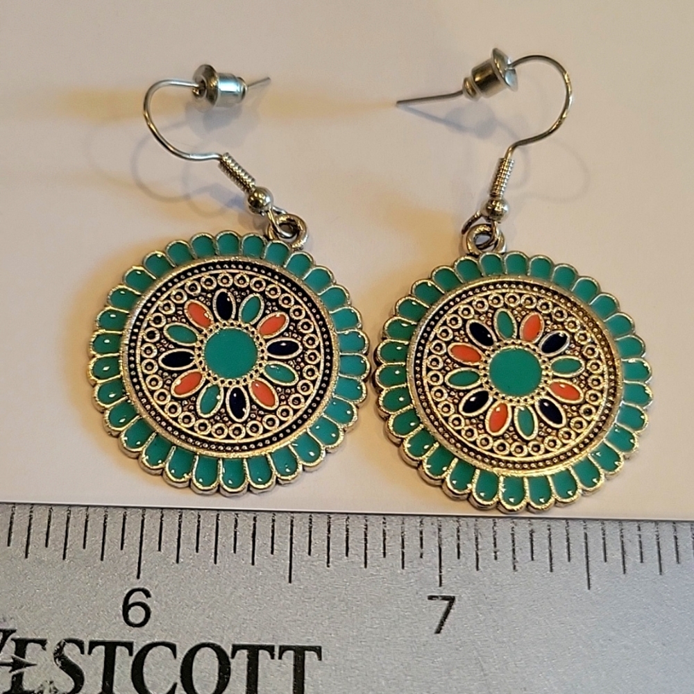 Turquoise enamel and pink earrings! - Picture 3 of 4